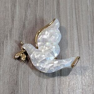 Vintage Liz Claibourne Dove Brooch with Holly Branch